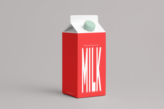 Milk Carton Mockup – Minimal White Packaging (Front Angle)